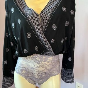 Free People Elegant Black and purple Patterned Blouse S
